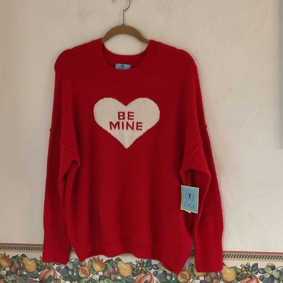CeCe Sweaters - CeCe 'Be Mine' Heart Crewneck Pullover Sweater, Size M, Red, NWT